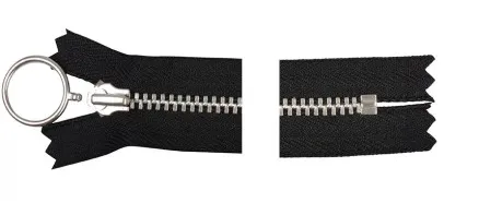 YKK Vetoketju Alumiini Kiinteä m/Rengas 25cm 4mm Musta